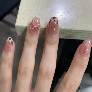 【粉红豹】早秋季新款溜边豹纹法式千金蝴蝶结纯手工甜美风穿戴甲