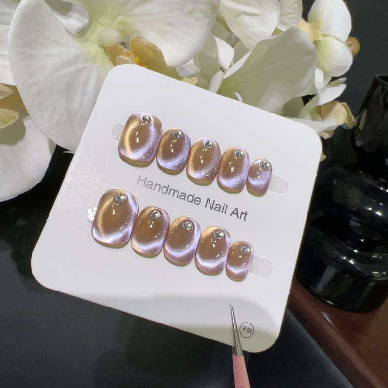 双C猫眼棕系珠光手作美甲