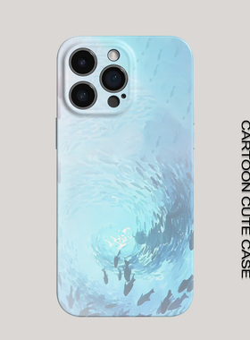 适用iPhone17Promax保护套蓝色海洋鱼群16promax手机壳15pro个性14plus女生12磨砂11高级16plus苹果12provivo