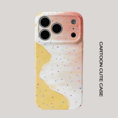 适用于iPhone18pro油画渐变彩色星星手机壳 ins梦幻粉黄波浪少女华为mate80promax苹果17/15/13磨砂软壳16pro