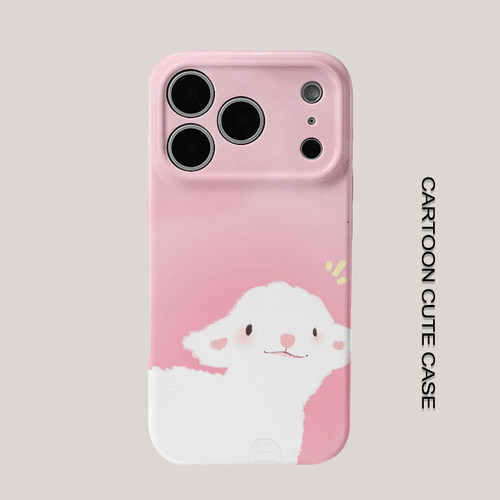 适用于iPhone17pro甜粉可爱小绵羊手机壳探头小羊腮红感叹号华为mate80promax苹果15/16/13磨砂软壳16pro
