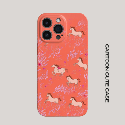 苹果iPhone卡通马匹菲林硬壳手机保护套全包精孔红色新款适用于华为mate80promax苹果16/15/15/13pro磨砂女生