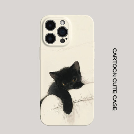 适用iPhone17Promax保护套手绘猫咪16promax手机壳15pro个性14plus女生12磨砂11高级16plus苹果13pro华为小米