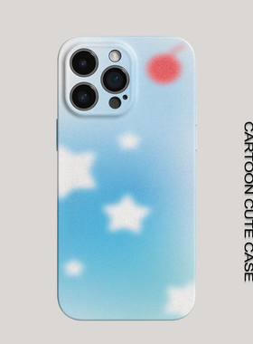 苹果iPhone卡通星星菲林硬壳手机保护套全包精孔蓝色适用于华为mate80promax苹果16/15/15/13pro女生磨砂简约