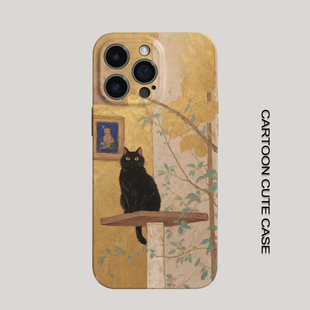 可爱黑猫菲林硬壳iPhone17proMax手机壳全包保护套中国风适用于华为mate80promax苹果16/15/15/13pro磨砂男生