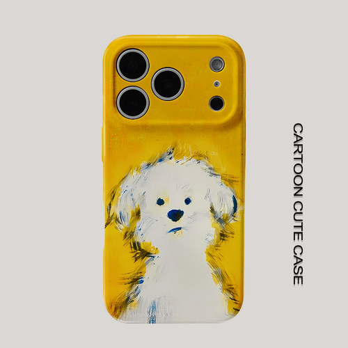 适用于iPhone17pro手机壳菲林壳粗笔触油画小白狗简约治愈插画华为mate80promax苹果15/16/13磨砂软壳16pro
