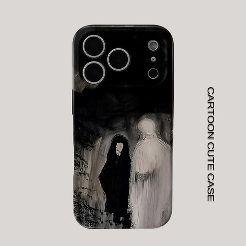 适用于iPhone17pro手机壳菲林壳暗黑抽象人影笔触插画保护套华为mate80promax苹果15/16/13磨砂软壳小米17pro