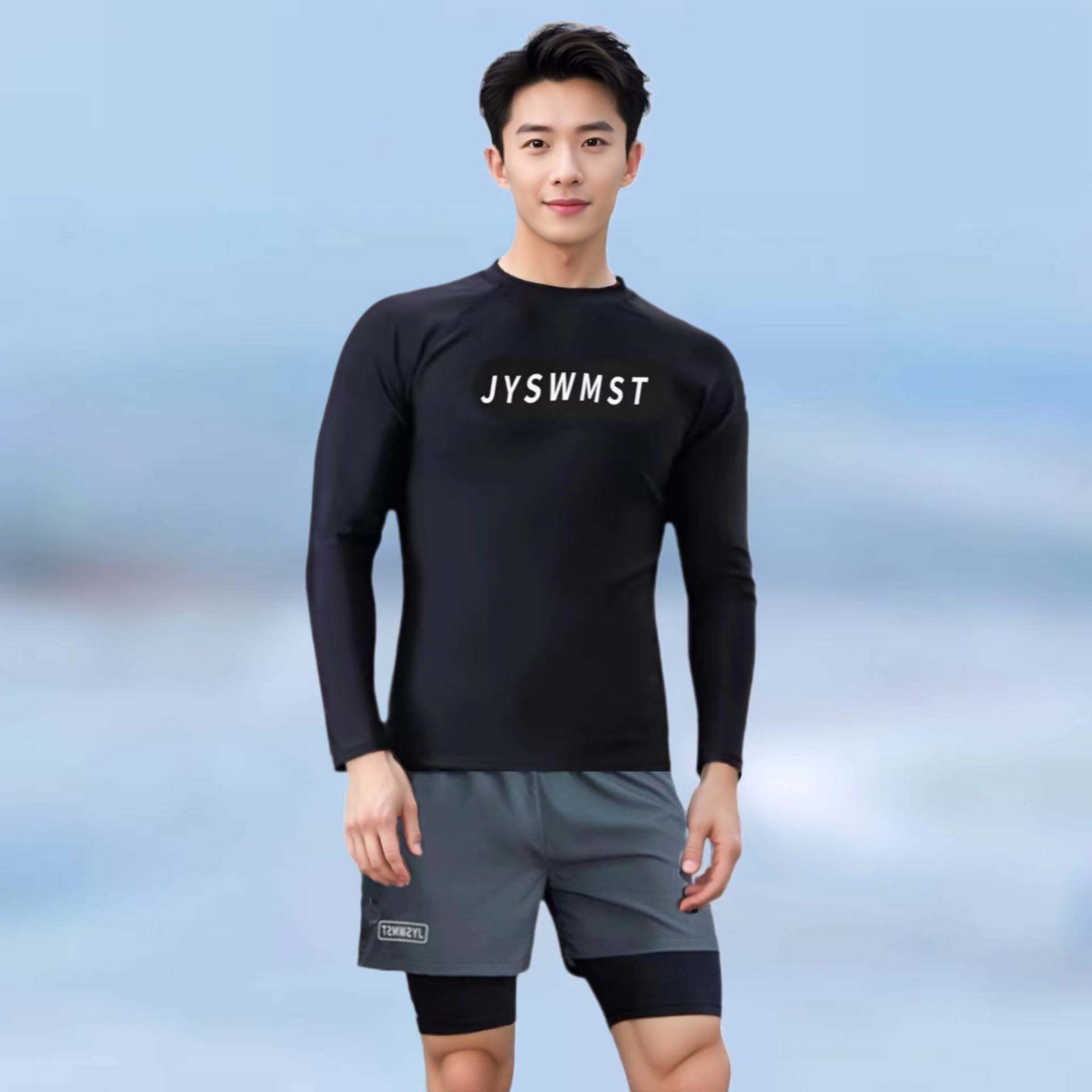 泳衣男游泳男士套装男生上衣防尴尬双层泳裤全身男款专业游泳装备