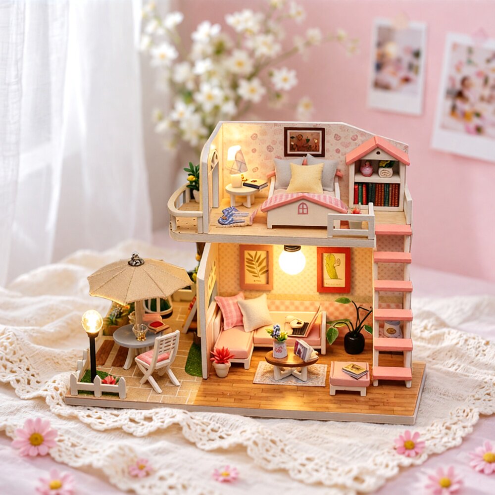 DIY模型屋手工玩具小屋益智拼装微缩粉黛阁楼木质小房子女生礼物