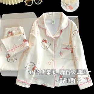 德绒卡通长袖睡衣女童开衫式加厚保暖翻领家居服套装可外穿春秋冬