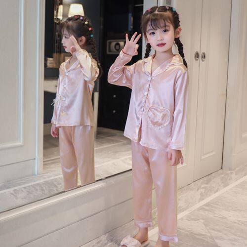 儿童睡衣女童春秋季长袖冰丝家居服中大童女孩夏季薄款丝绸空调服