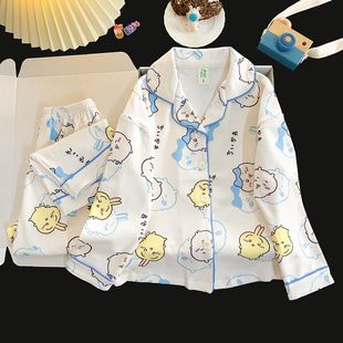 卡通可爱风女童德绒长袖睡衣开衫式保暖家居服套装中大童春秋冬