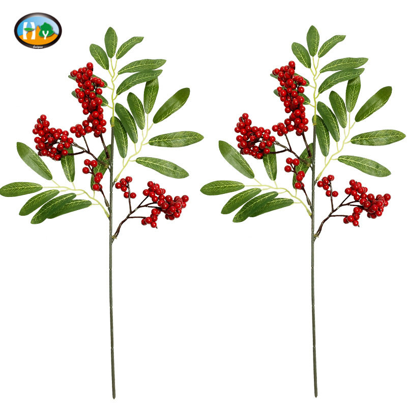 跨境货源圣诞装饰红果 新品可设计圣诞节单支杨梅小单支红果