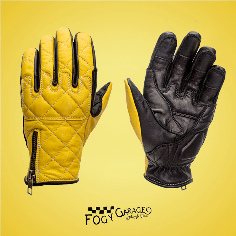 福禄车库原创日式菱格复古机车摩托手套真皮羊皮黄色骑行手套秋冬
