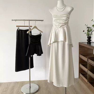 法式时尚套装抹胸背心半身裙女