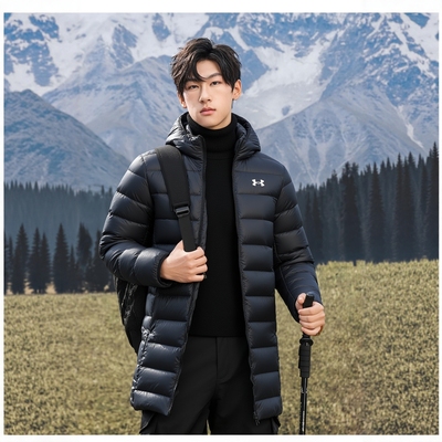 安德玛羽绒服男装正品秋冬运动防风保暖连帽加厚中长款鸭绒外套