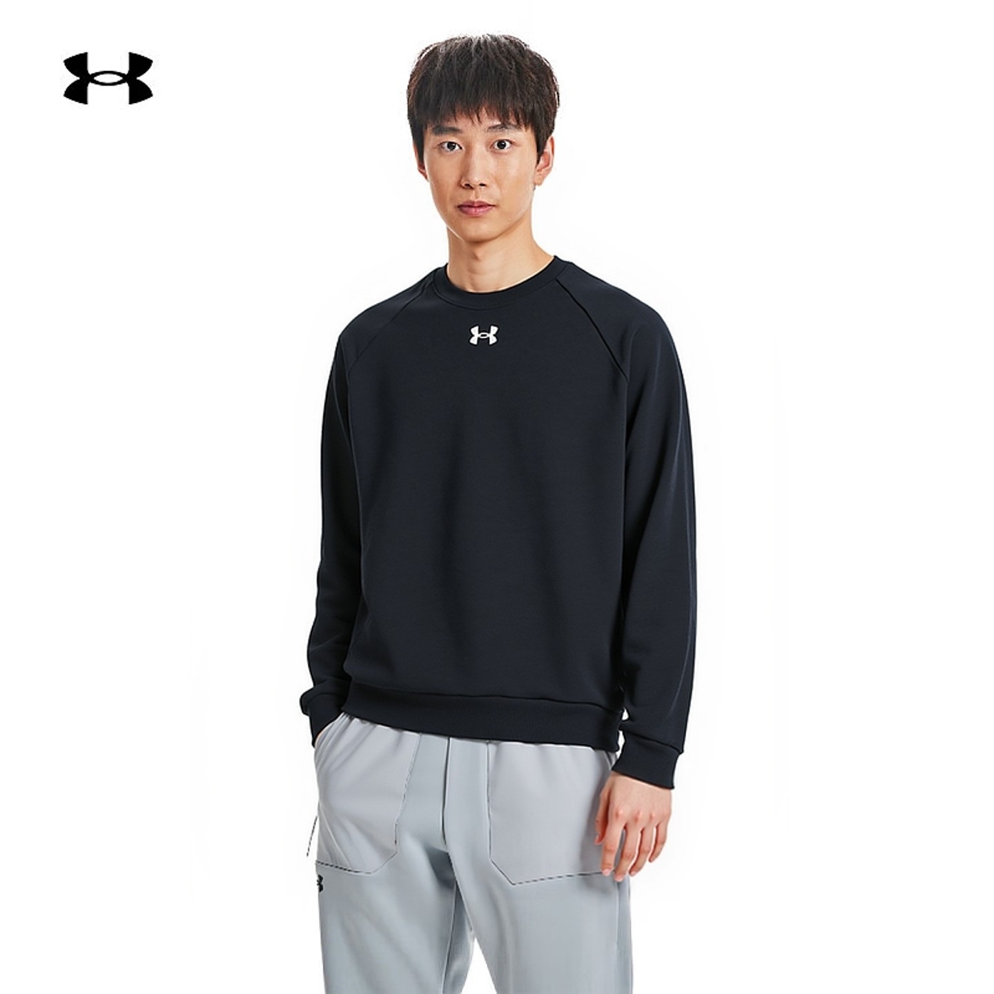 UA安德玛圆领卫衣男装春季宽松休闲运动服训练跑步舒适套头衫