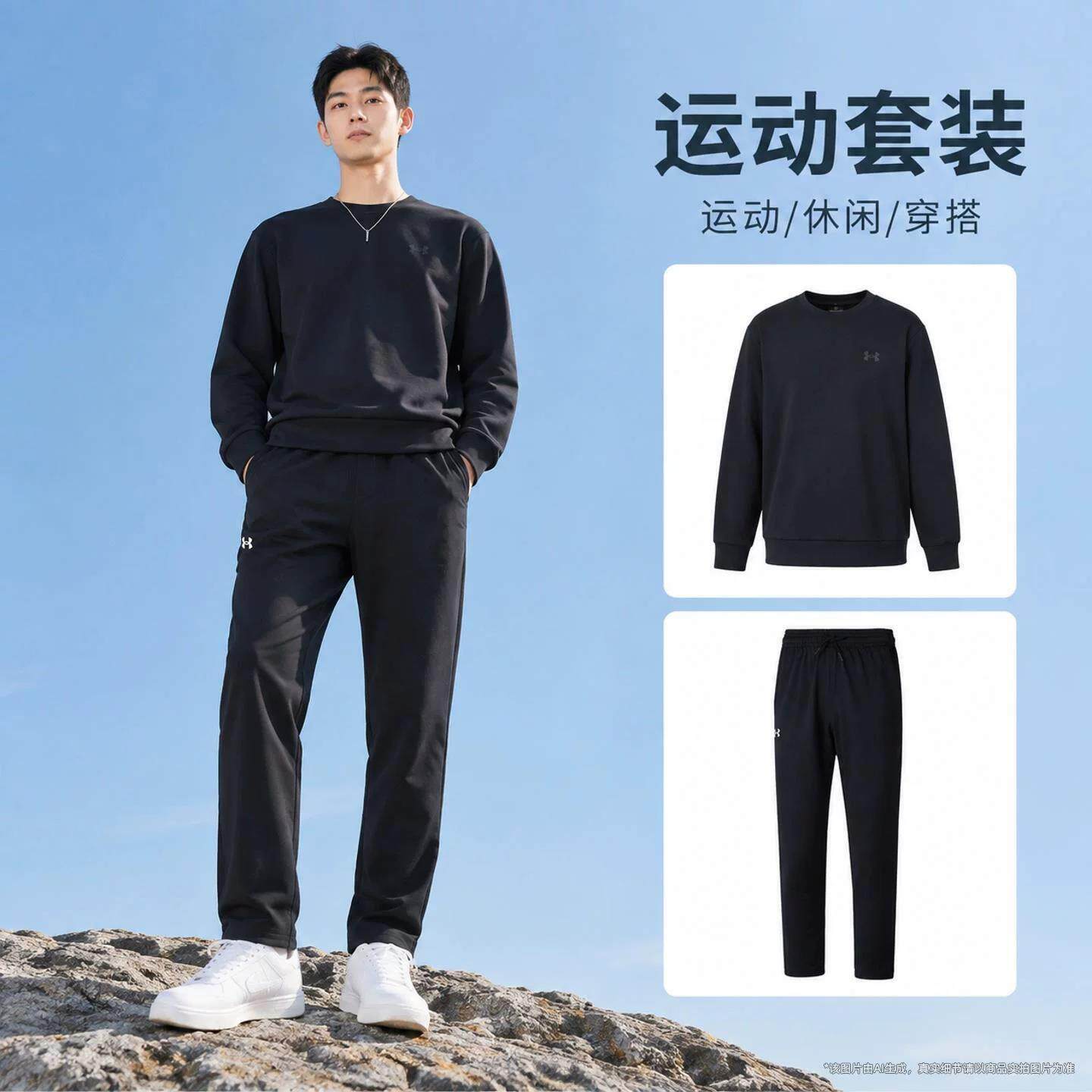 UA安德玛官方男子套装秋冬新款运动服圆领卫衣套头衫直筒长裤子