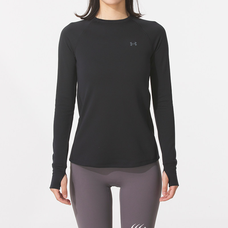 安德玛长袖T恤女子春季季户外薄绒保暖运动服跑步训练弹力打底衫