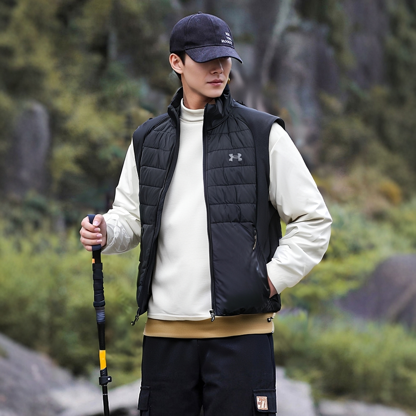 安德玛马甲男装秋冬背心保暖户外健身训练运动保暖坎肩无袖外套