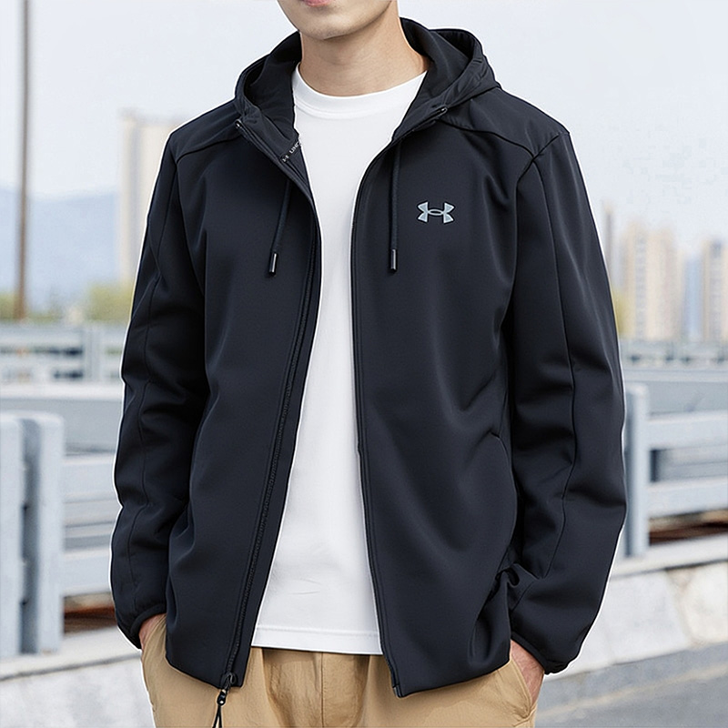 UA安德玛外套男秋冬针织加绒连帽夹克户外保暖防风训练男士上衣
