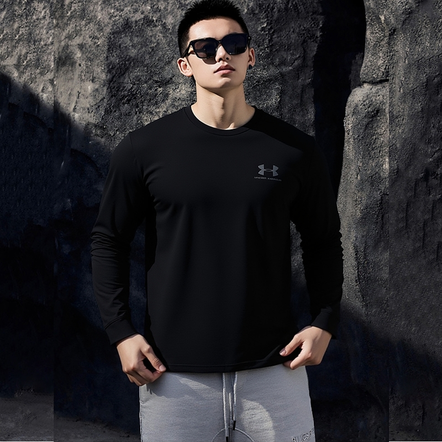 安德玛官方正品长袖T恤男秋冬宽松休闲服户外健身衣跑步运动上衣