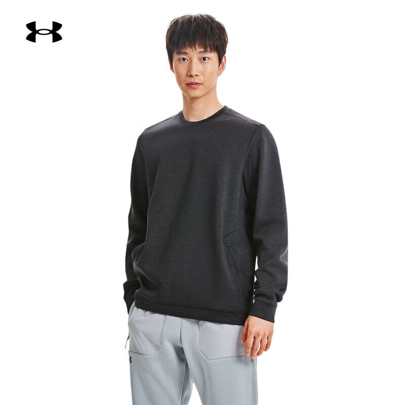UA安德玛加绒卫衣男装春季宽松休闲运动服训练跑步舒适圆领套头衫