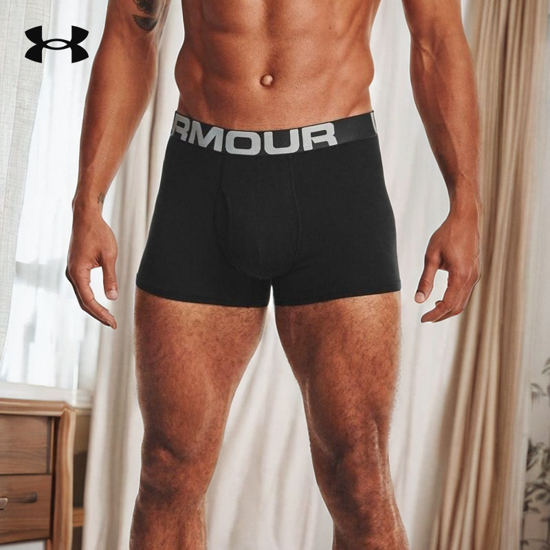 UA安德玛3英寸运动内裤短裤男健身透气休闲防磨腿四角裤三条装