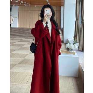 小个子羊毛呢外套女 2025新款 红色过年女装 双面羊绒呢子大衣秋冬季