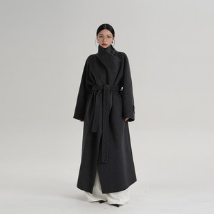 女装 新款 AME气质系带高级感羊毛大衣双面呢子毛呢外套秋冬季 SRYS