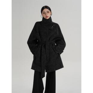 新款 宽松立领羊毛大衣毛呢外套秋冬季 女 AME气质高级感中长款 SRYS