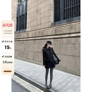 翻领宽松冬 黑色毛呢外套女羊毛大衣双排扣中长款 neurcz 伦敦日记