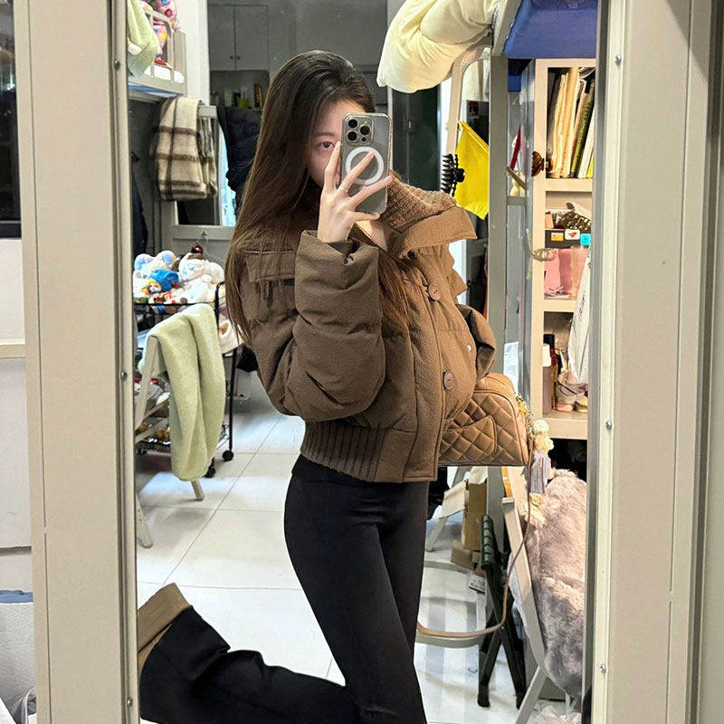 小个子翻领短款羽绒棉服女款冬季高级感超好看加厚面包服棉衣外套