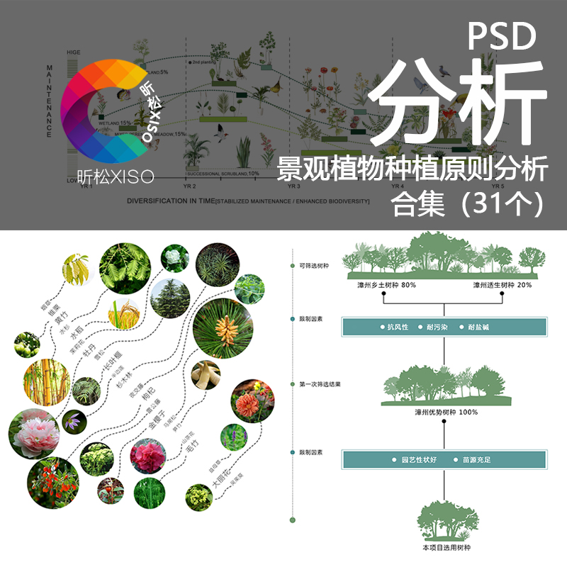 环艺景观园林植物分析配置策略原则苗木表意向图PSD种植搭配素材