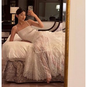 Boamarket 山茶花连衣裙修身优雅浪漫气质女人法式无袖吊带长裙