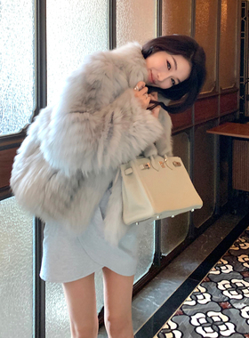 Boamarket 泪眼布偶 灰蓝狐狸毛皮草女2024秋冬新款轻奢显瘦外套