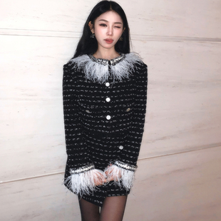 女冬毛呢外套半身裙两件套 羽毛粗花呢套装 Boamarket 典藏系列