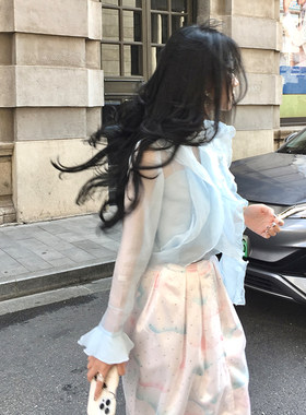 Boamarket 水蓝色衬衫吊带背心内搭两件套女秋季新款长袖气质套装