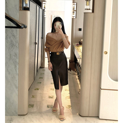 Boamarket s1p咖色皮裙女春新款半身裙2025新款时尚显瘦高腰a字裙