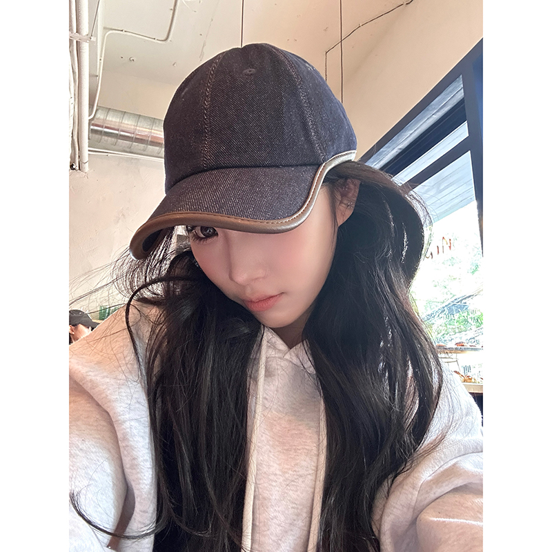 Boamarket miu系牛仔拼皮棒球帽女宽帽檐显脸小鸭舌帽百搭帽子