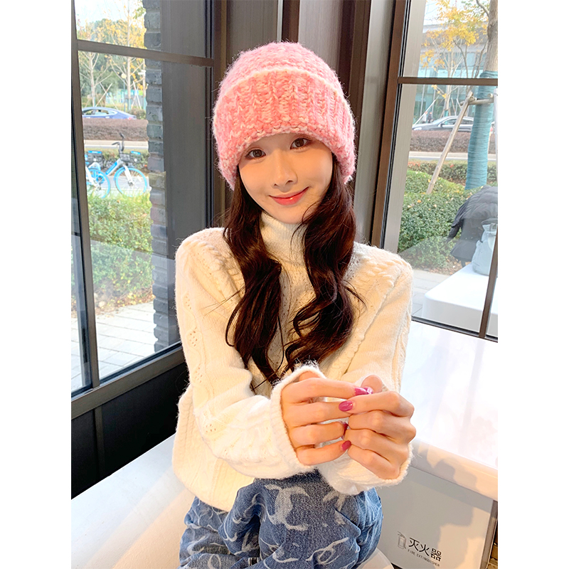 Boamarket 花色针织帽秋冬季保暖毛线冷帽女新款时髦小众百搭帽子