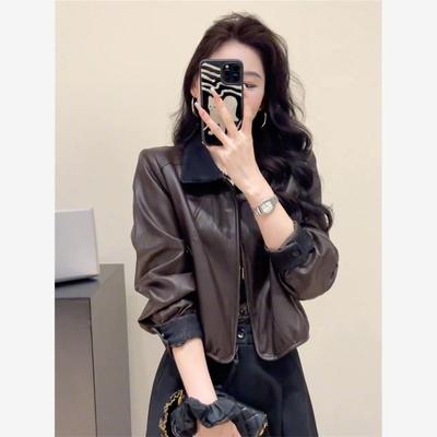 翻领皮衣外套女短款2025