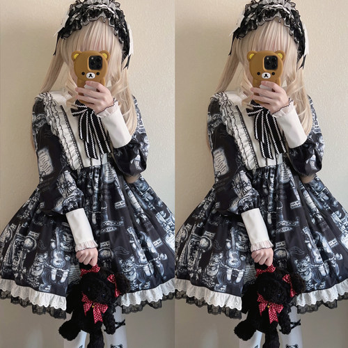 古董猫lolita洋装长袖连衣裙