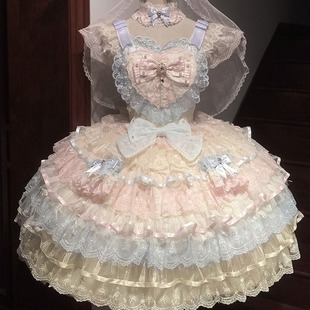 Lolita洋装 原创设计新品 韩菇凉 甜美花嫁jsk吊带连衣裙 羽之谣