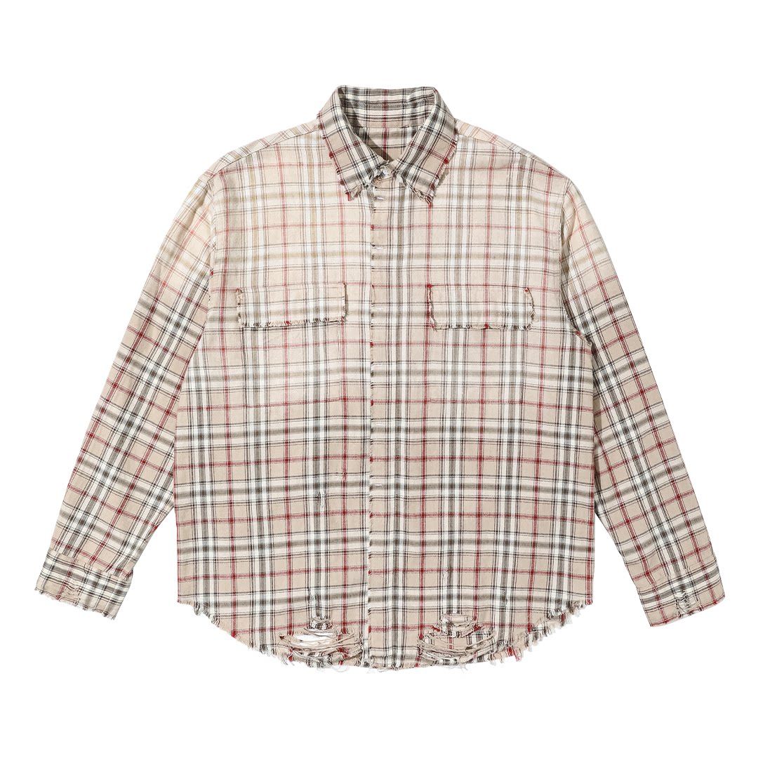 mocuishle（MCSL）SunFaded Plaid 日晒破坏格子长袖衬衫图片