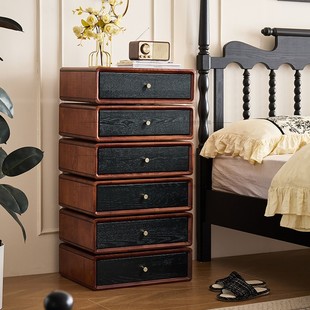 法式中古风白蜡木实木床头柜卧室复古旋转六斗柜客厅收纳储物柜子