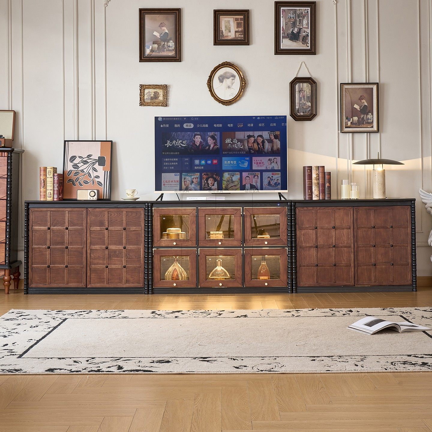中古风巧克力电视柜法式复古实木电视柜储物柜小户型客厅落地柜子,住宅家具,电视柜,淘宝优惠券,粉丝福利购,淘宝优惠卷