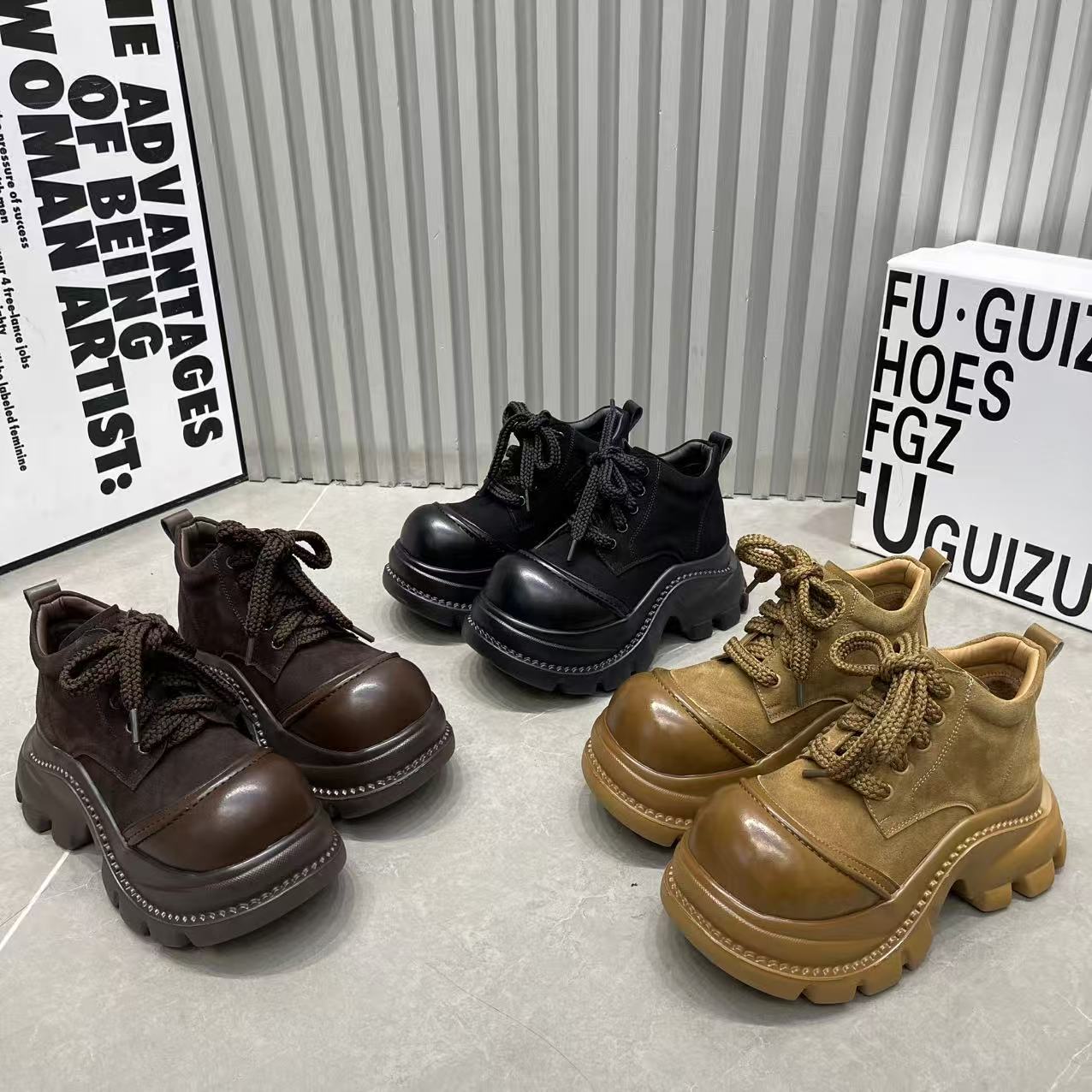 欧货磨砂皮厚底短靴女2025新款