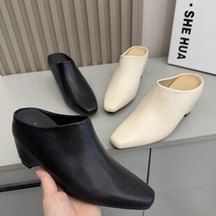 2026新款穆勒鞋女包头半拖鞋外穿一脚蹬方头简约猫跟高跟鞋2028-1