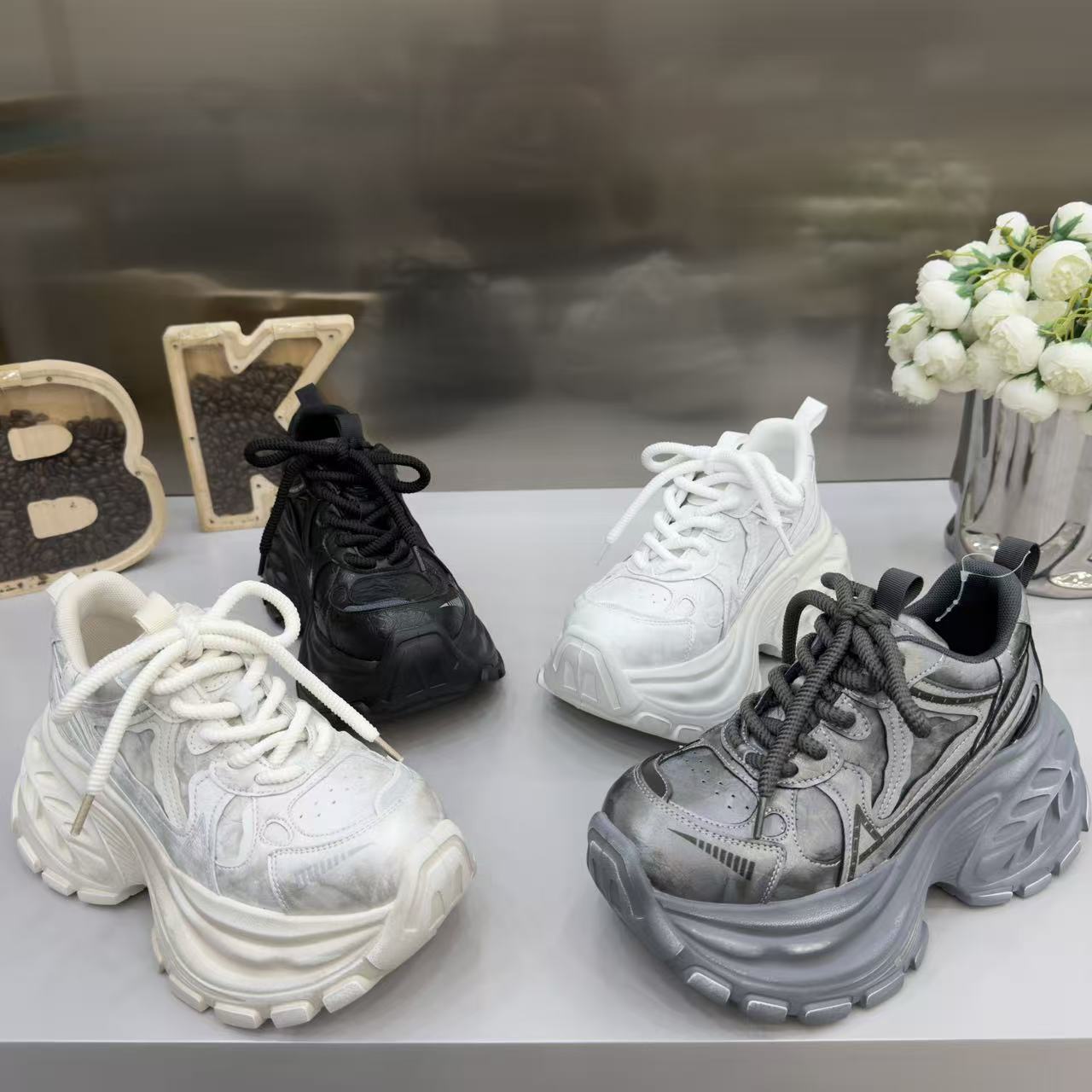 复古时尚擦色做旧松糕厚底老爹鞋